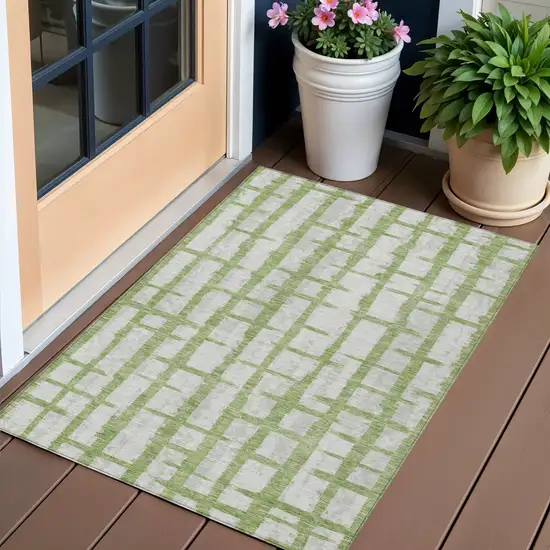 Green And Gray Striped Washable Indoor Outdoor Area Rug Photo 1