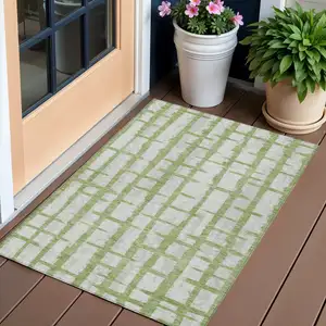 Photo of Green And Gray Striped Washable Indoor Outdoor Area Rug