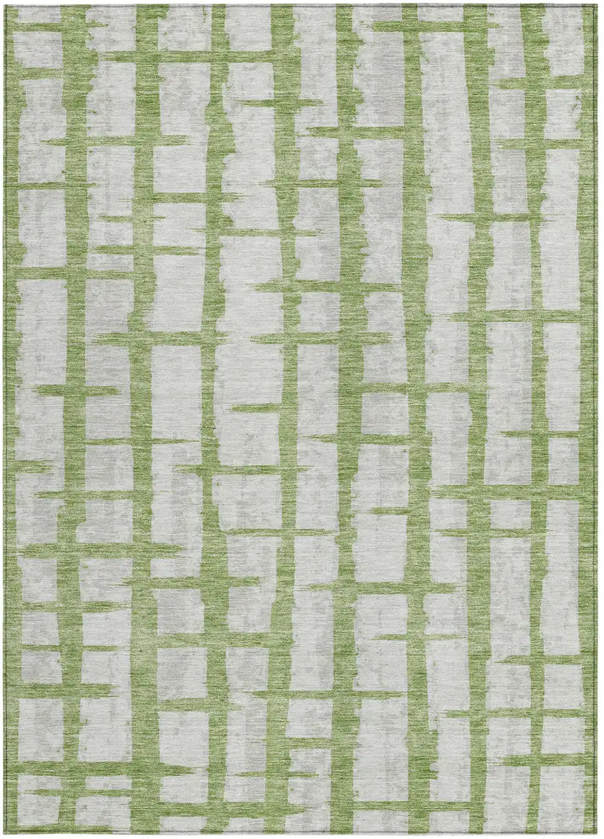 Green And Gray Striped Washable Indoor Outdoor Area Rug Photo 7