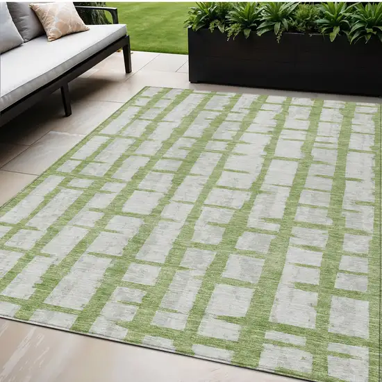 Green And Gray Striped Washable Indoor Outdoor Area Rug Photo 1