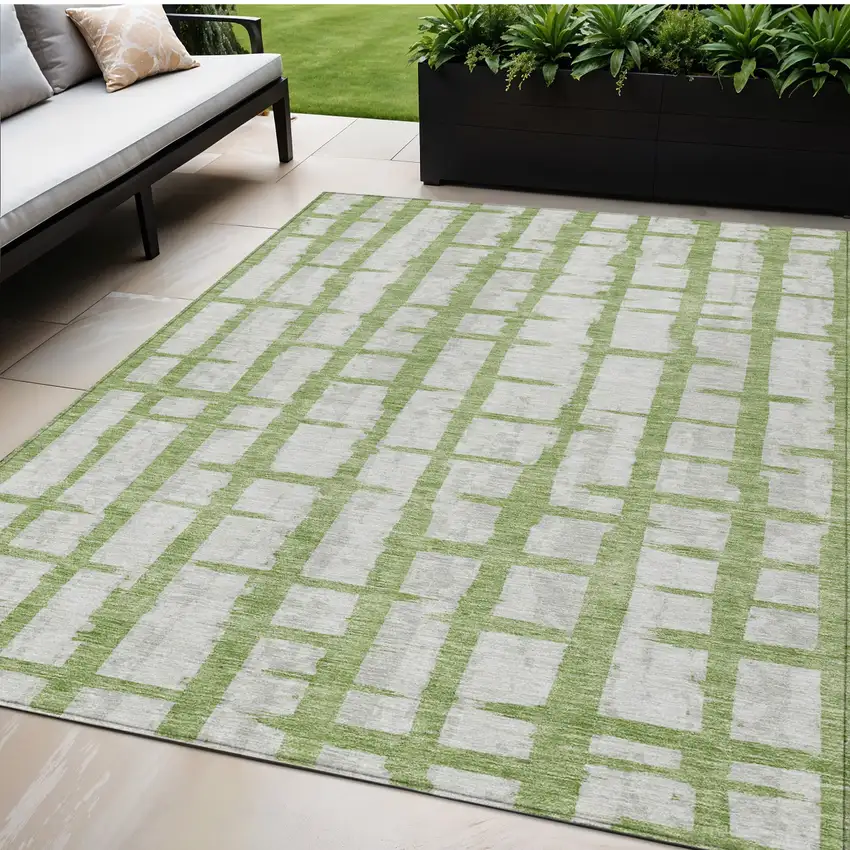 Green And Gray Striped Washable Indoor Outdoor Area Rug Photo 1