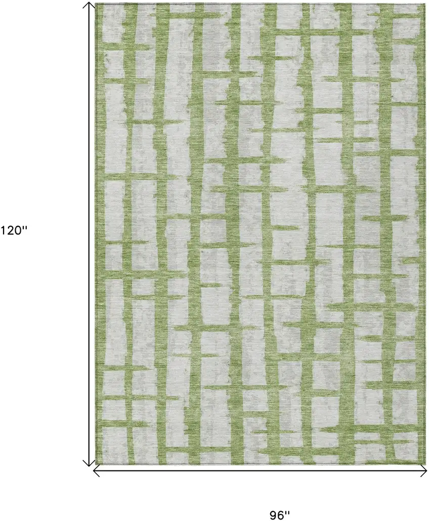Green And Gray Striped Washable Indoor Outdoor Area Rug Photo 3