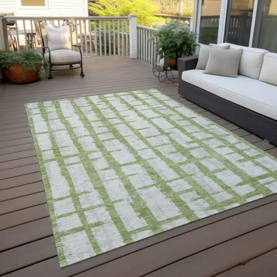 Green And Gray Striped Washable Indoor Outdoor Area Rug Photo 9
