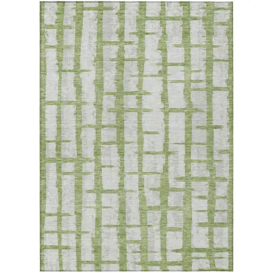 Green And Gray Striped Washable Indoor Outdoor Area Rug Photo 2
