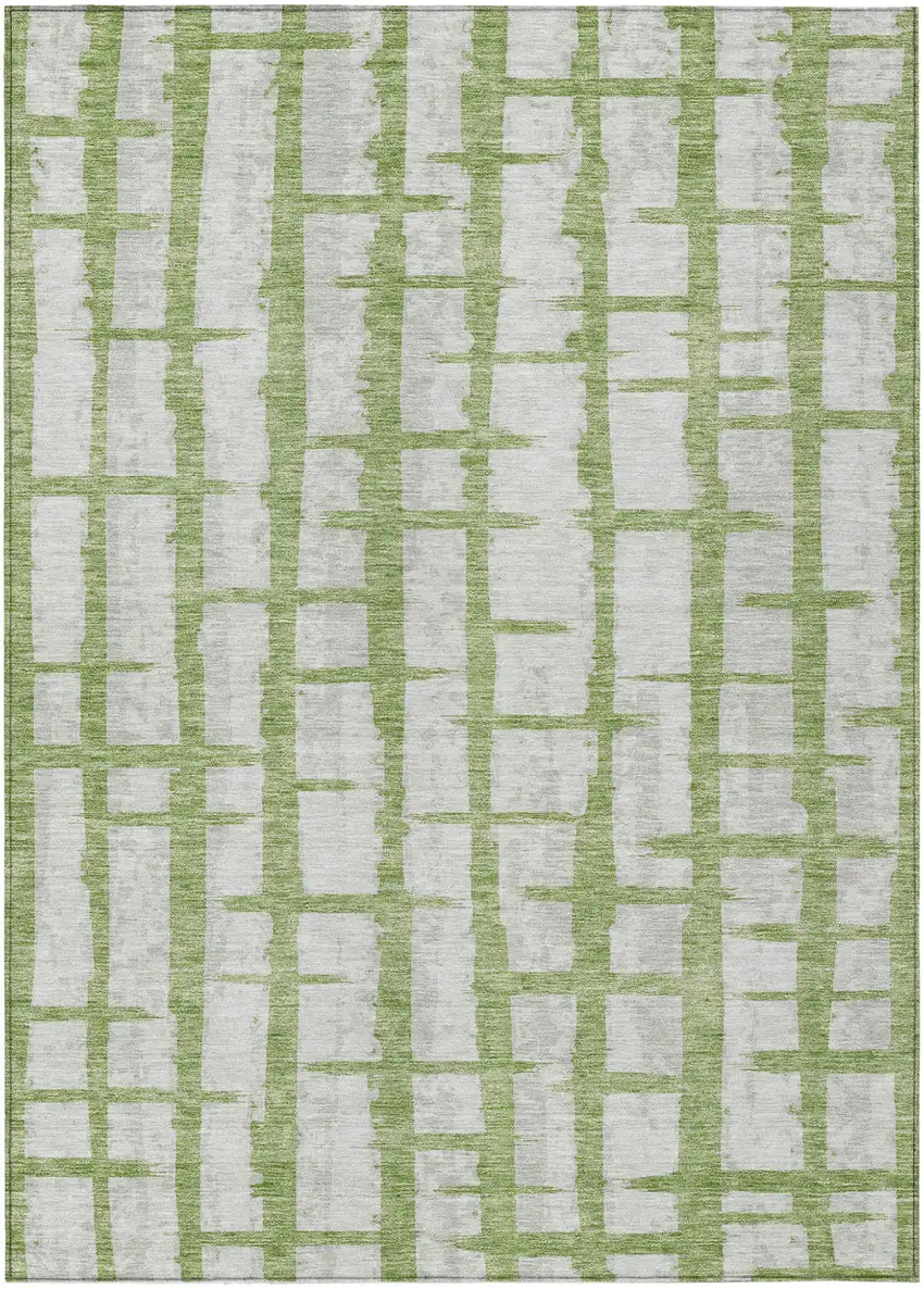 Green And Gray Striped Washable Indoor Outdoor Area Rug Photo 2