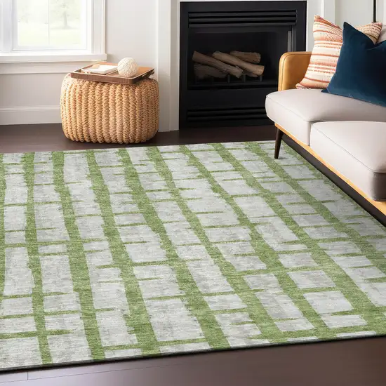 Green And Gray Striped Washable Indoor Outdoor Area Rug Photo 8