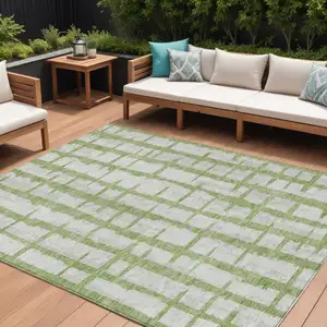 Photo of Green And Gray Striped Washable Indoor Outdoor Area Rug