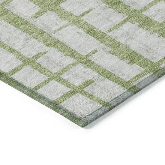 Green And Gray Striped Washable Indoor Outdoor Area Rug Photo 5