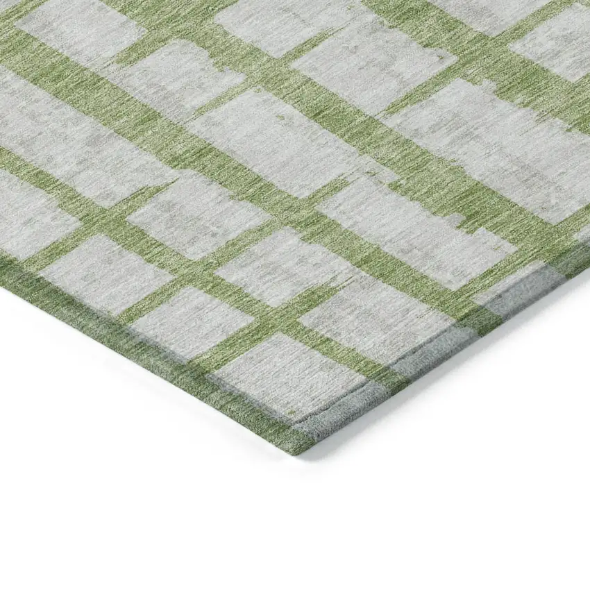 Green And Gray Striped Washable Indoor Outdoor Area Rug Photo 5