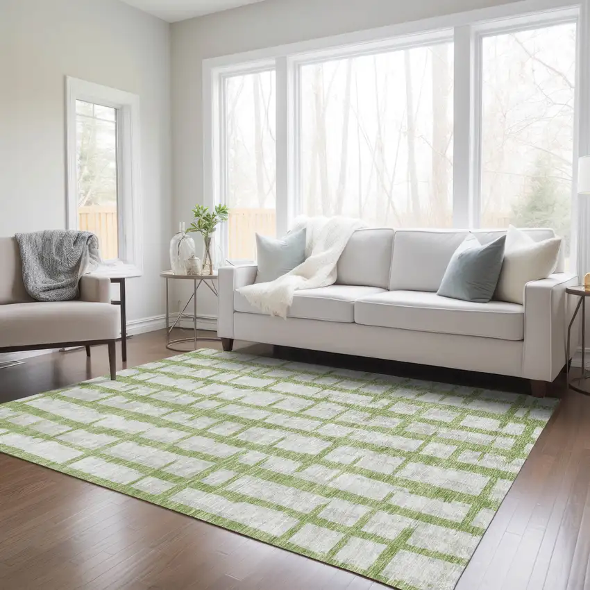Green And Gray Striped Washable Indoor Outdoor Area Rug Photo 9