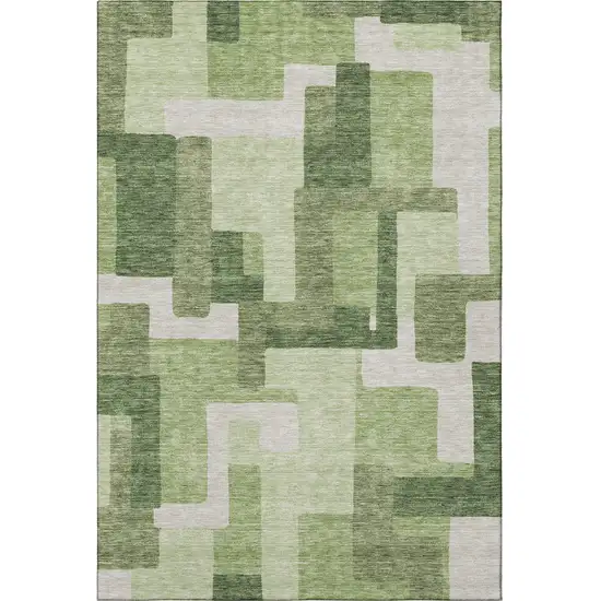 Green And Ivory Abstract Geometric Washable Area Rug With UV Protection Photo 4
