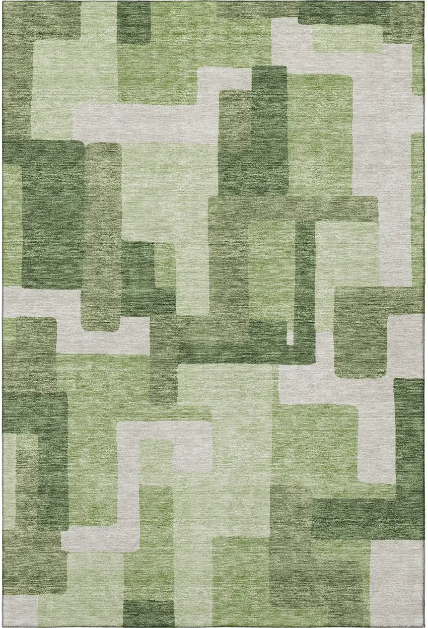 Green And Ivory Abstract Geometric Washable Area Rug With UV Protection Photo 4