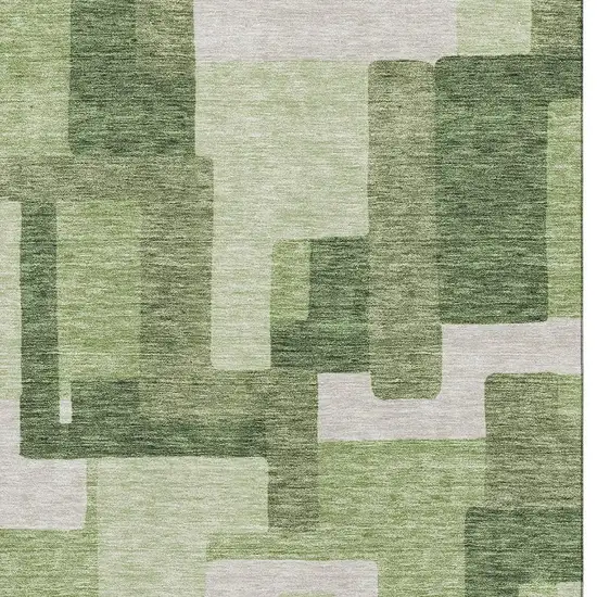 Green And Ivory Abstract Geometric Washable Area Rug With UV Protection Photo 3