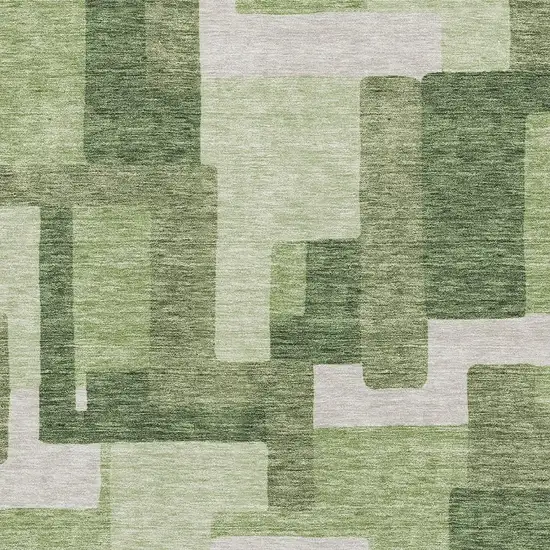 Green And Ivory Abstract Geometric Washable Area Rug With UV Protection Photo 3