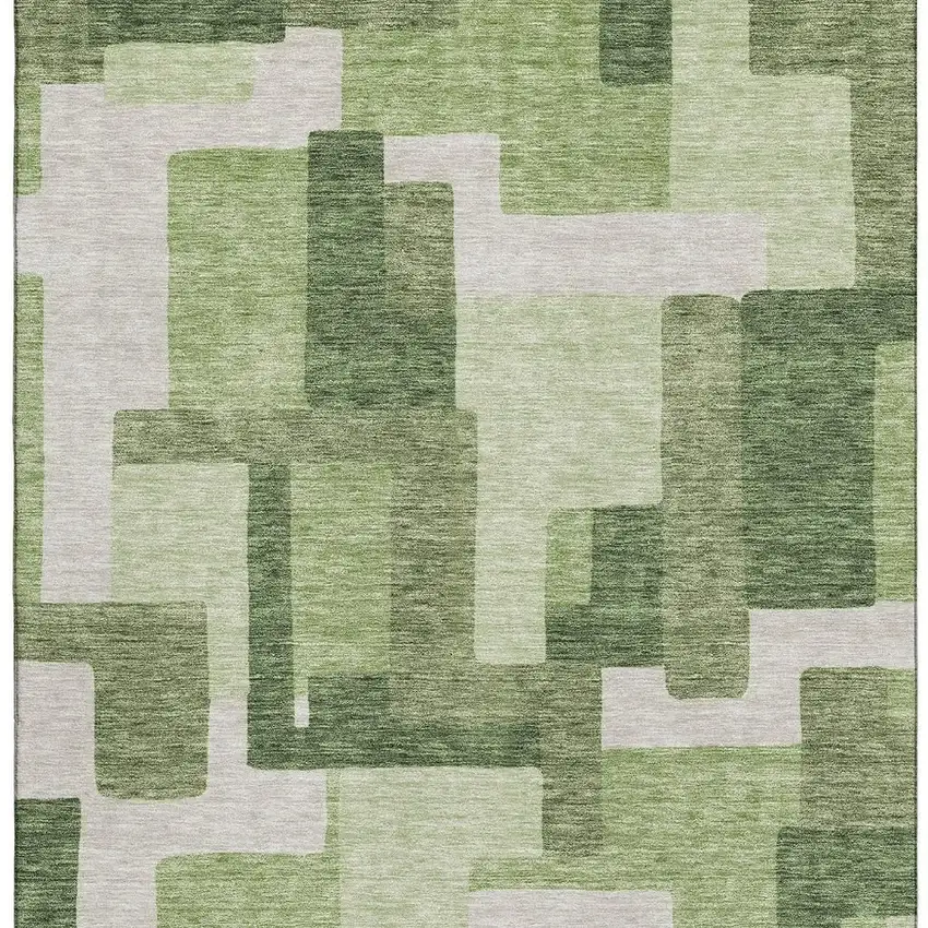 Green And Ivory Abstract Geometric Washable Area Rug With UV Protection Photo 4