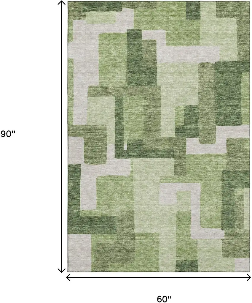 Green And Ivory Abstract Geometric Washable Area Rug With UV Protection Photo 3