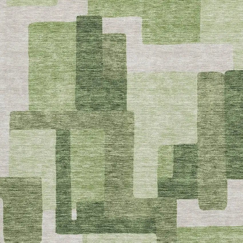 Green And Ivory Abstract Geometric Washable Area Rug With UV Protection Photo 3