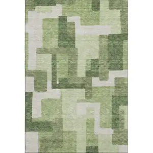 Photo of Green And Ivory Abstract Geometric Washable Area Rug With UV Protection