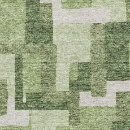 Green And Ivory Abstract Geometric Washable Area Rug With UV Protection Photo 3