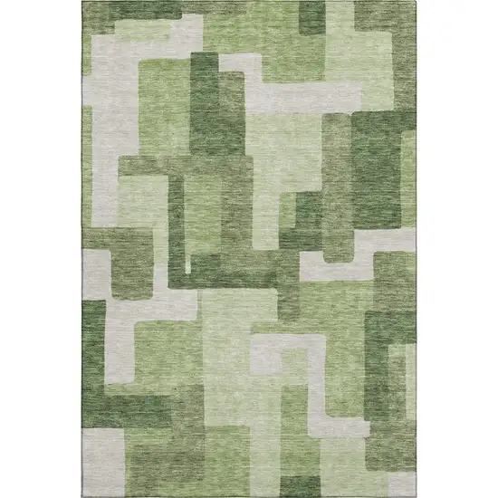 Green And Ivory Abstract Geometric Washable Area Rug With UV Protection Photo 1