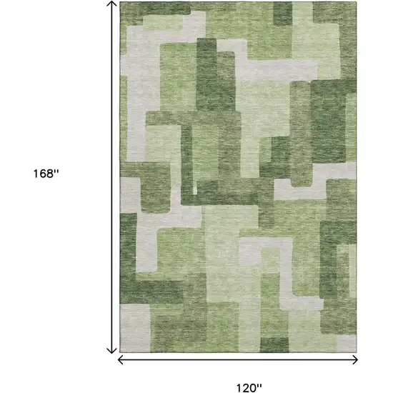 Green And Ivory Abstract Geometric Washable Area Rug With UV Protection Photo 3