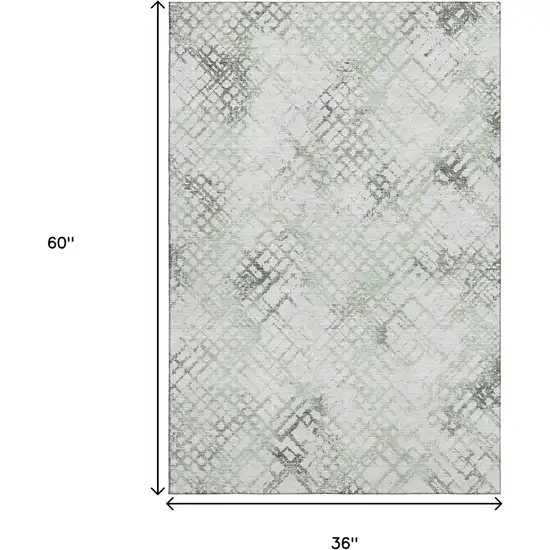 Green And Ivory Abstract Geometric Washable Area Rug With UV Protection Photo 3