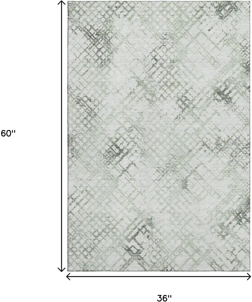 Green And Ivory Abstract Geometric Washable Area Rug With UV Protection Photo 3