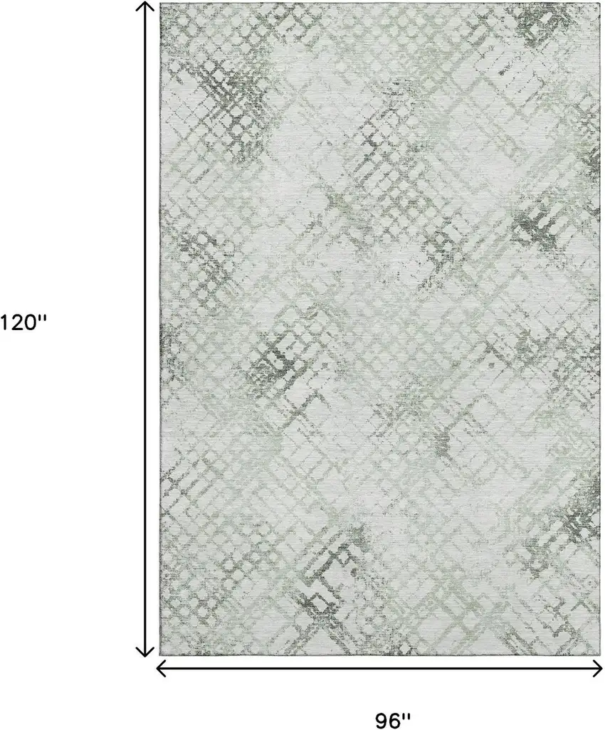 Green And Ivory Abstract Geometric Washable Area Rug With UV Protection Photo 3