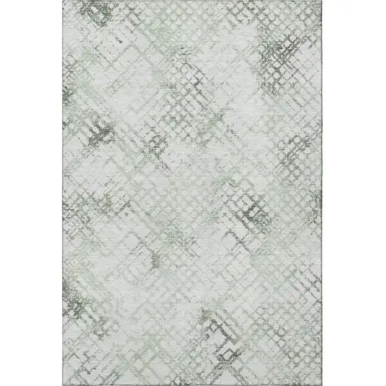 Green And Ivory Abstract Geometric Washable Area Rug With UV Protection Photo 3