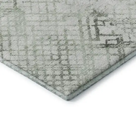 Green And Ivory Abstract Geometric Washable Area Rug With UV Protection Photo 7