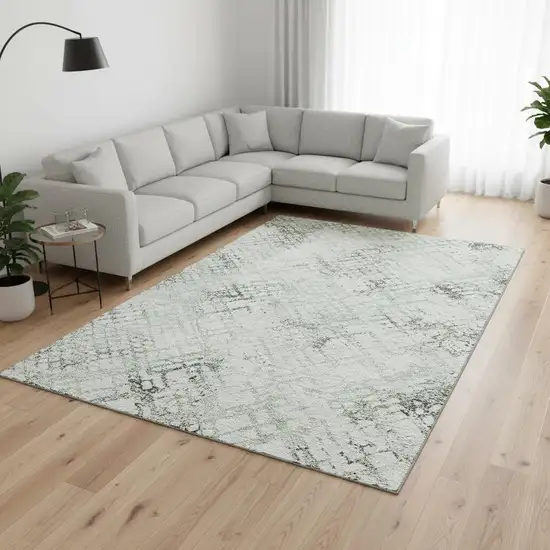 Green And Ivory Abstract Geometric Washable Area Rug With UV Protection Photo 2