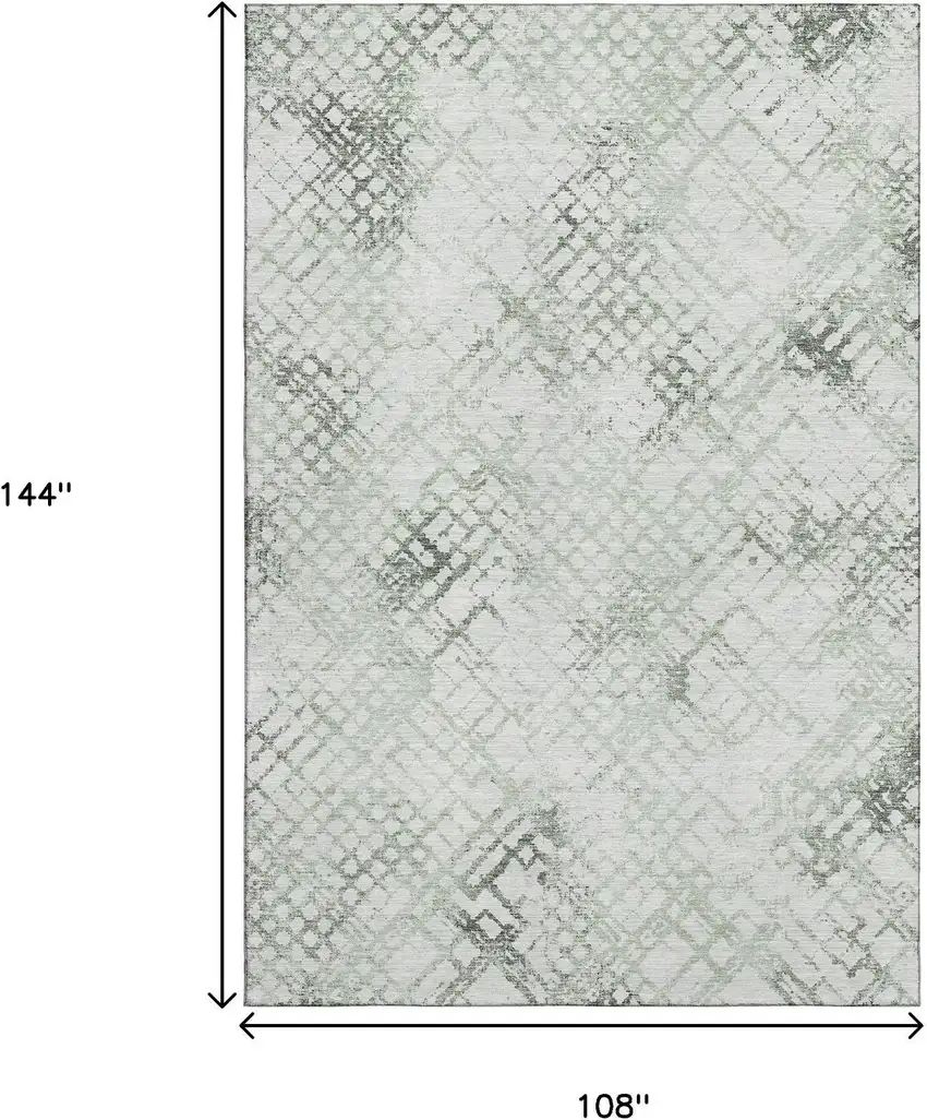 Green And Ivory Abstract Geometric Washable Area Rug With UV Protection Photo 3