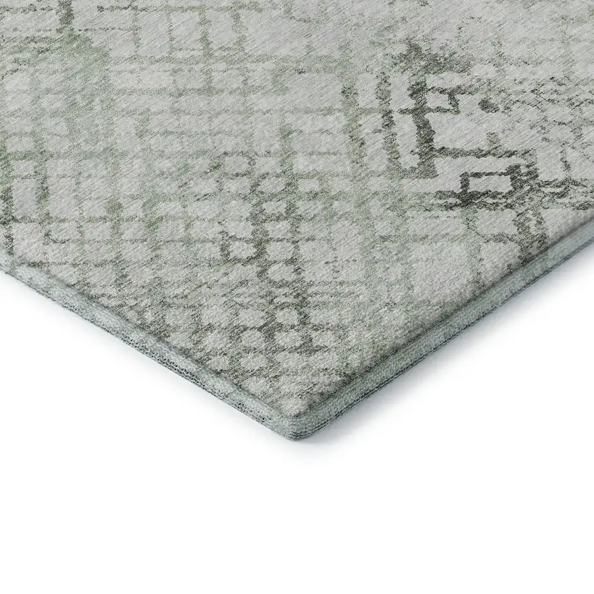Green And Ivory Abstract Geometric Washable Area Rug With UV Protection Photo 8