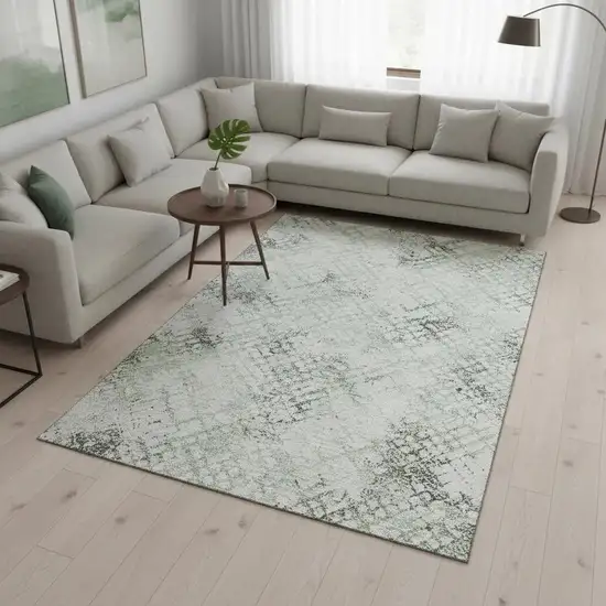Green And Ivory Abstract Geometric Washable Area Rug With UV Protection Photo 2