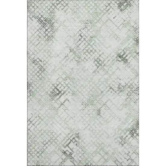 Green And Ivory Abstract Geometric Washable Area Rug With UV Protection Photo 1