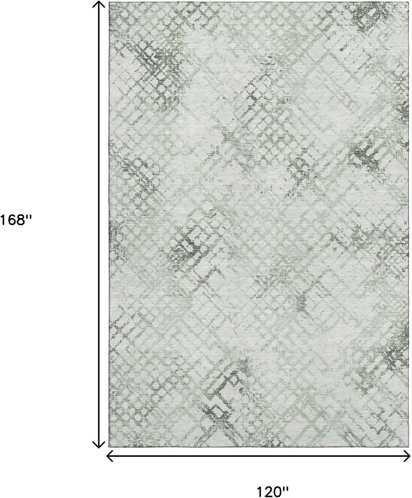 Green And Ivory Abstract Geometric Washable Area Rug With UV Protection Photo 3