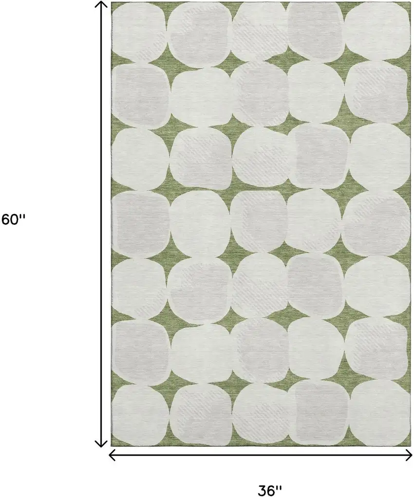 Green And Ivory Abstract Geometric Washable Area Rug With UV Protection Photo 3