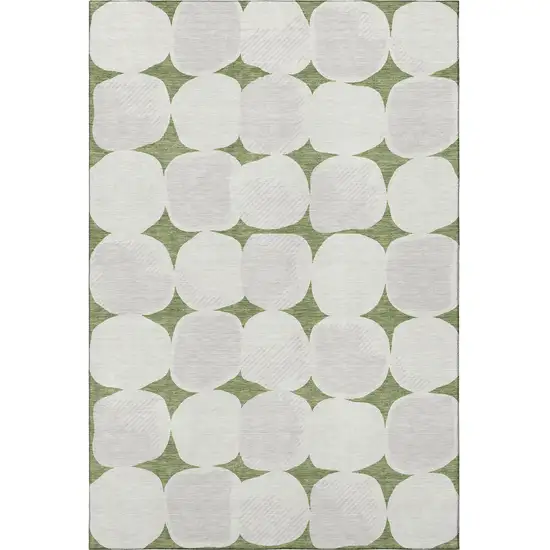 Green And Ivory Abstract Geometric Washable Area Rug With UV Protection Photo 3