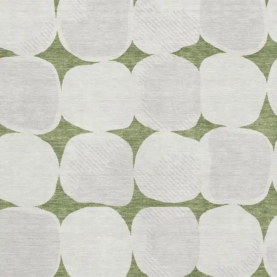 Green And Ivory Abstract Geometric Washable Area Rug With UV Protection Photo 3