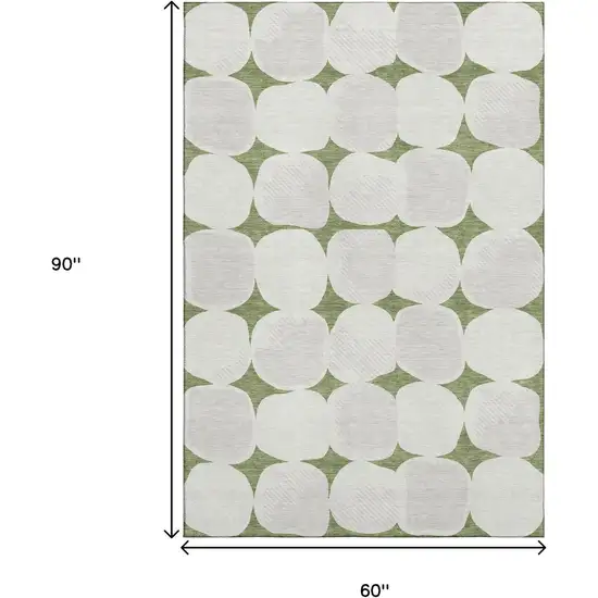 Green And Ivory Abstract Geometric Washable Area Rug With UV Protection Photo 8