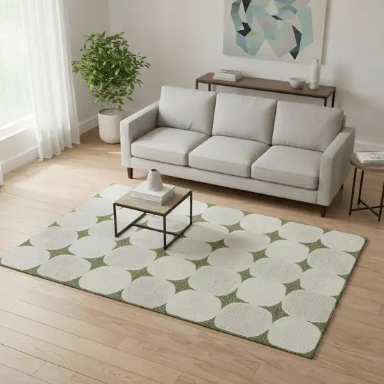 Green And Ivory Abstract Geometric Washable Area Rug With UV Protection Photo 2