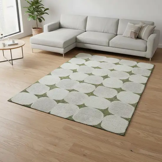 Green And Ivory Abstract Geometric Washable Area Rug With UV Protection Photo 2
