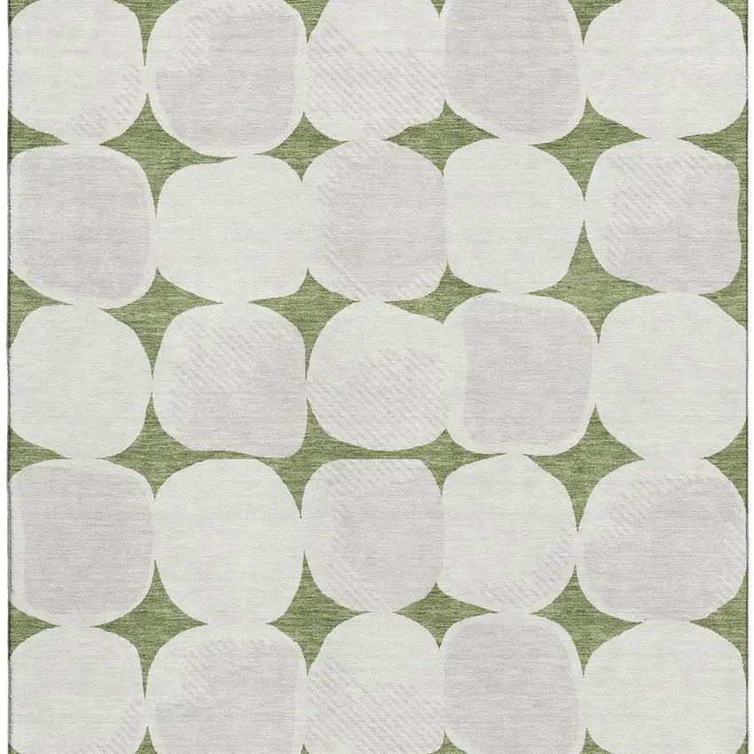 Green And Ivory Abstract Geometric Washable Area Rug With UV Protection Photo 4
