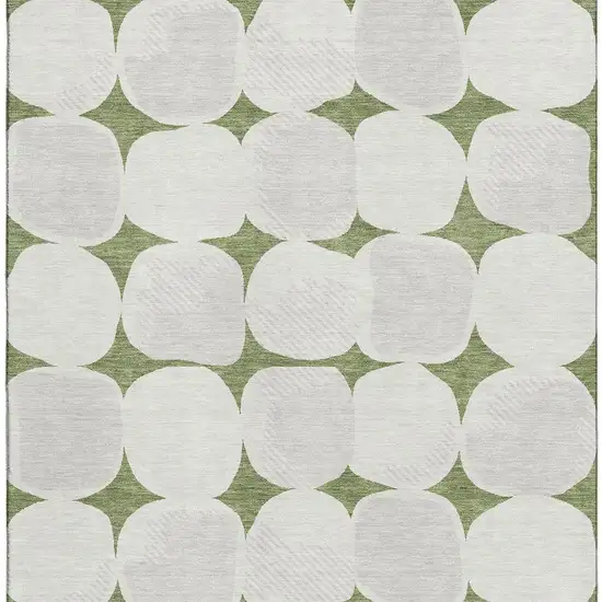 Green And Ivory Abstract Geometric Washable Area Rug With UV Protection Photo 4