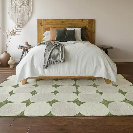 Green And Ivory Abstract Geometric Washable Area Rug With UV Protection Photo 6