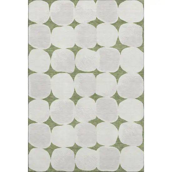 Green And Ivory Abstract Geometric Washable Area Rug With UV Protection Photo 1