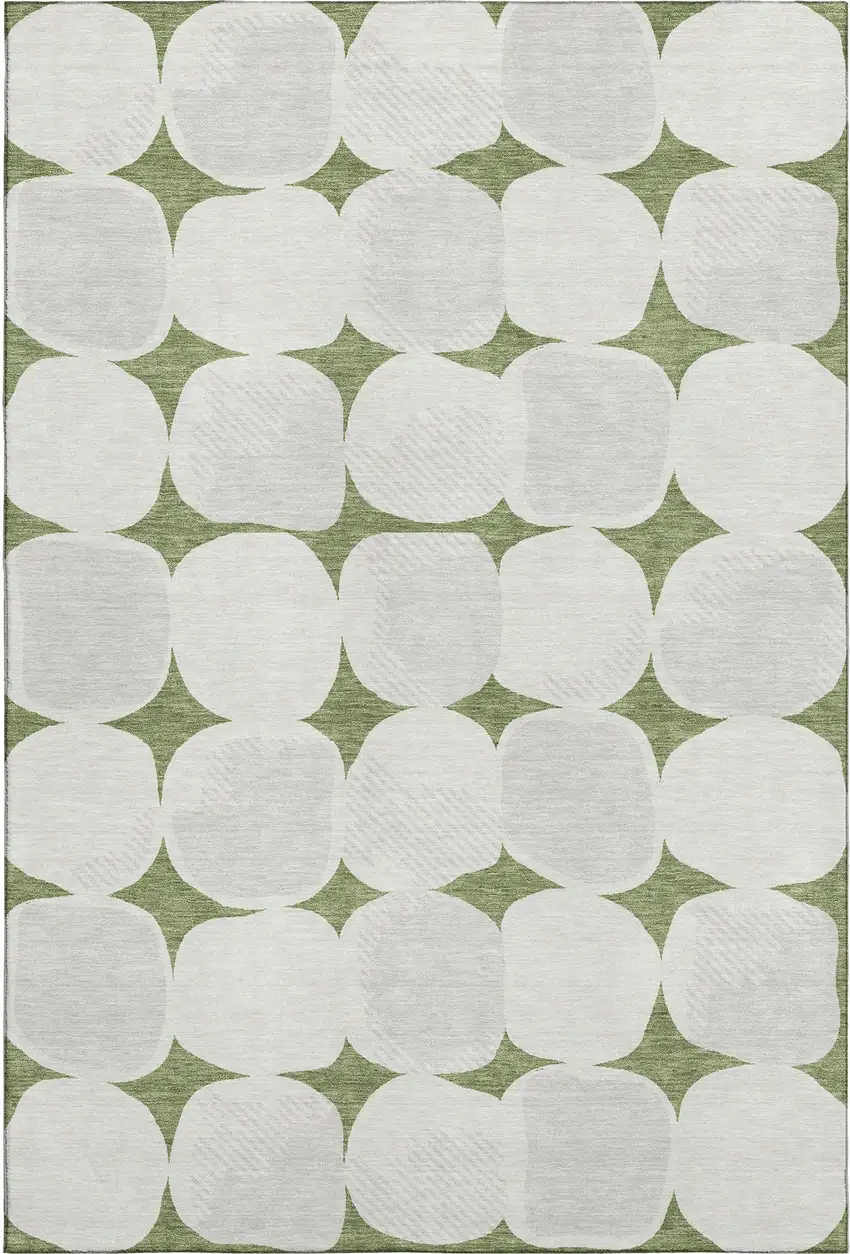Green And Ivory Abstract Geometric Washable Area Rug With UV Protection Photo 1