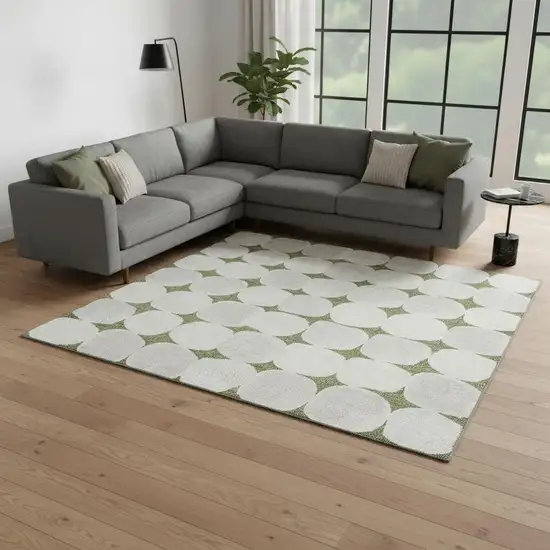 Green And Ivory Abstract Geometric Washable Area Rug With UV Protection Photo 2