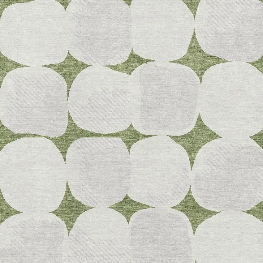 Green And Ivory Abstract Geometric Washable Area Rug With UV Protection Photo 3