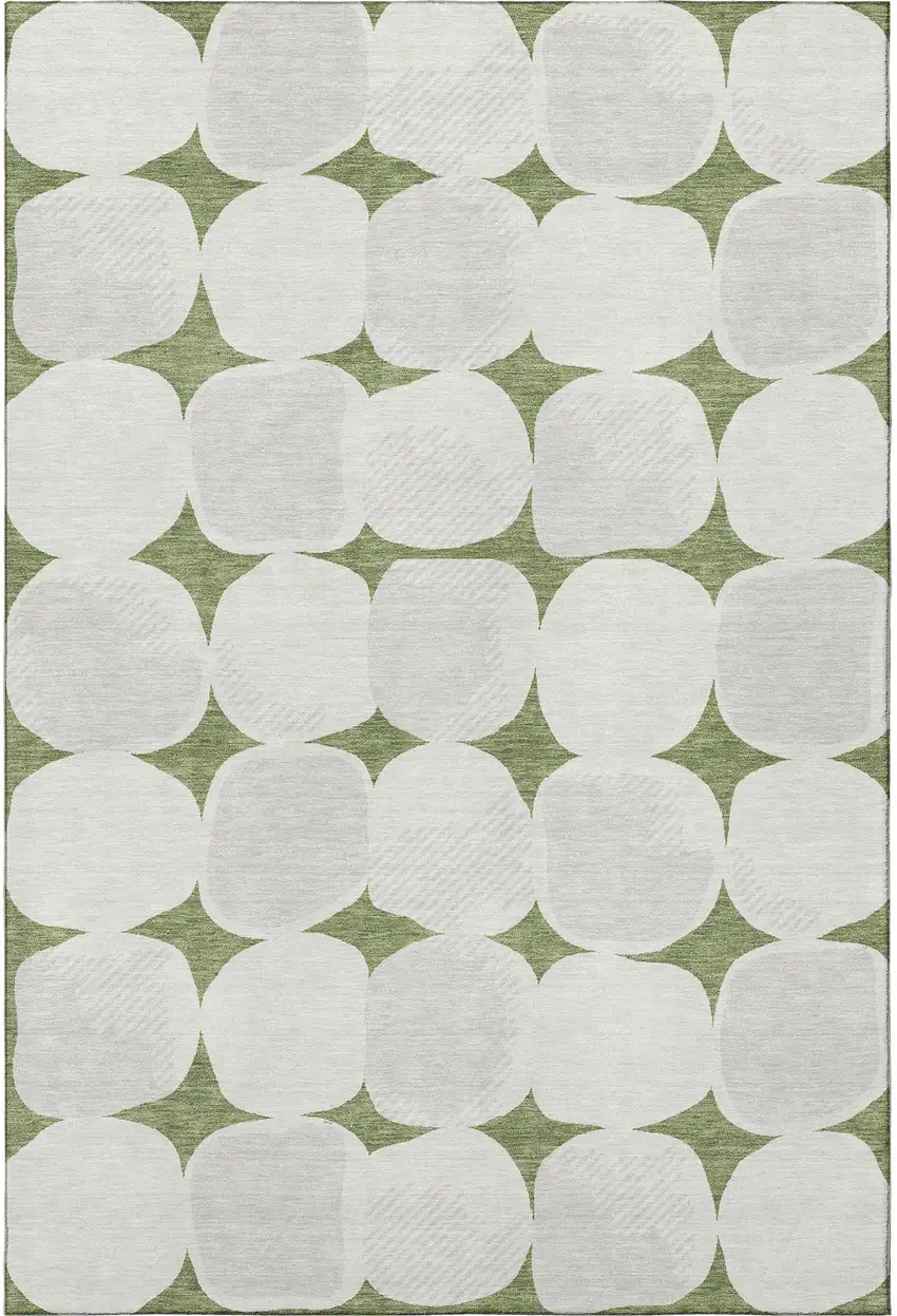 Green And Ivory Abstract Geometric Washable Area Rug With UV Protection Photo 4